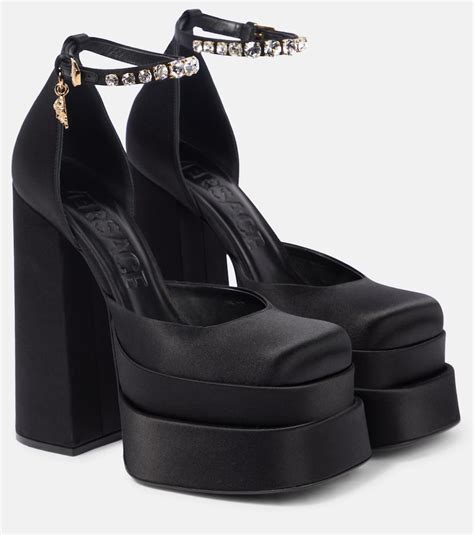 versace black satin pumps|versace double platform pumps medusa.